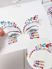 1pc AB Colorful Diamond Rhinestone Face Jewel Stickers Aurora Crystal Facial Gem Tattoo Decorations Festive Eye & Forehead Embellishments For Party, Halloween, Festival, Music Concert - Multicolor - View 8