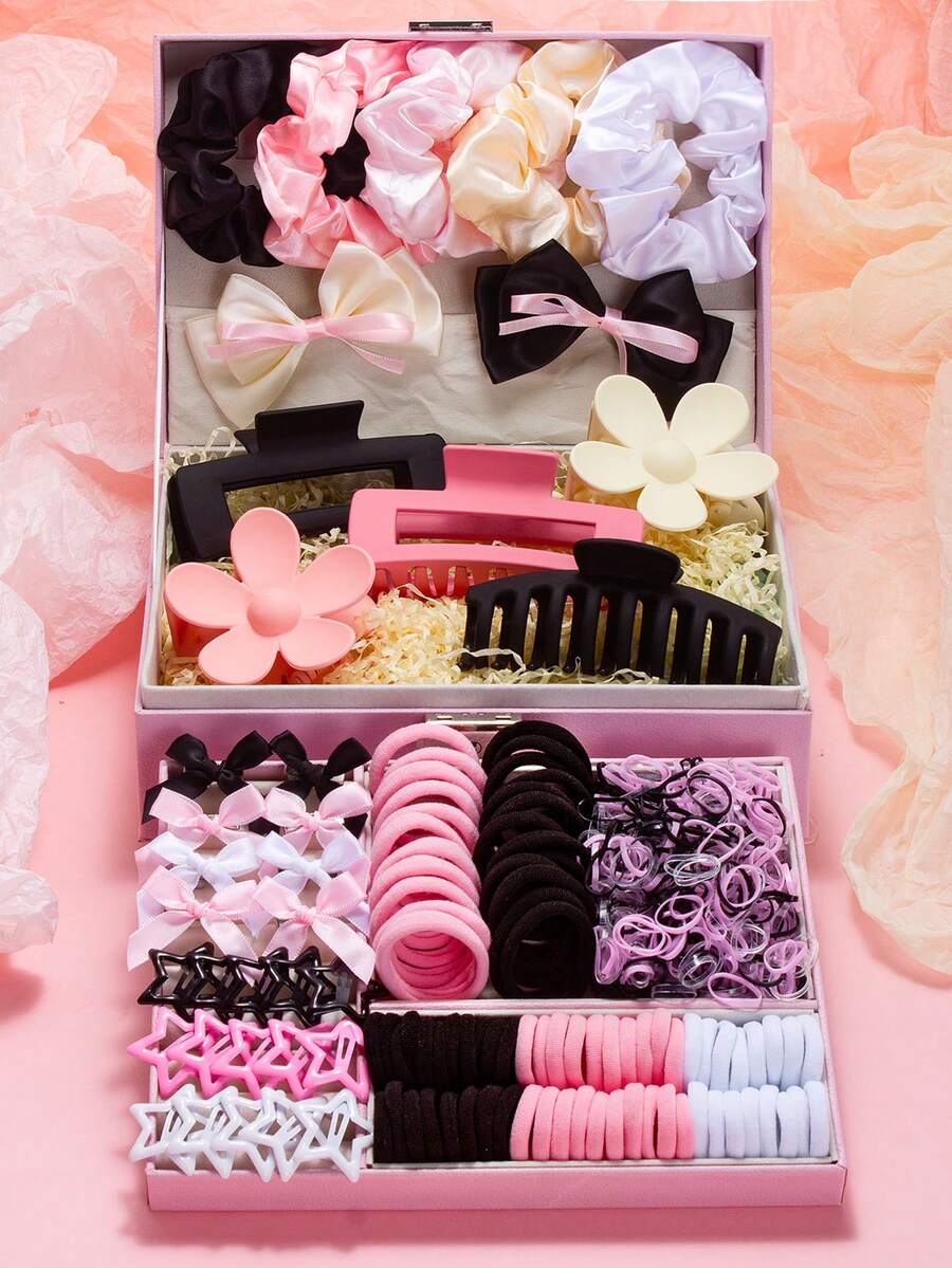 482pcs/Set Stylish & Cute Girl Hair Accessories Set, Includes Satin Scrunchies, Bow Hair Clips, Floral & Star Hair Clips, Multiple Color Basic Elastic Hair Ties - Suitable For Girls And Women, Versatile For Casual, Romantic And Party Looks, School Stuff, Elegant, College, Flower , Gifts, Bows, Classy, Hair Bobbles, Hair Bands, Head Accessories