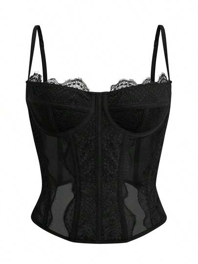 قميص كامي من الدانتيل والشبك قطعة واحدة، مناسب للخروجات النسائية، المواعيد، الخروجات الليلية، الحفلات والملابس النادي