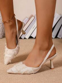Dames 7 cm hoge hak gesloten teen slingback sandalen, zwarte Romeinse puntige kitten heels elegante pumps met elastische bandjes