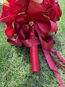 1PC Wedding Bride Bridesmaid Holding Flower Bow Ribbon, Green Leaf Rose Bouquet, Romantic Wedding Bride Bridesmaid Holding Photo Bouquet, Outdoor Wedding Bride Proposing And Confessing Props, Luxurious Adult Ceremony, Wedding Ball Applicable