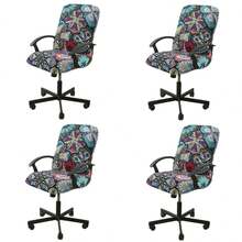 1/4/6 piezas Funda elástica estampada para silla de oficina, funda universal para silla giratoria de ordenador, funda de silla con estilo bohemio, desmontable y lavable, a prueba de polvo, adecuada para decoración del hogar y la oficina - Rosa Roja - Ver 11