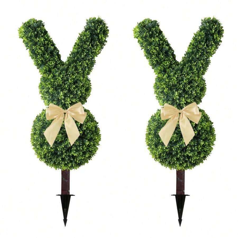 Bunny Decoration Artificial Fake Tree, Rabbit Shape, Garden Decoration 2 Pieces 40 Inches - màu xanh lá - Xem 1