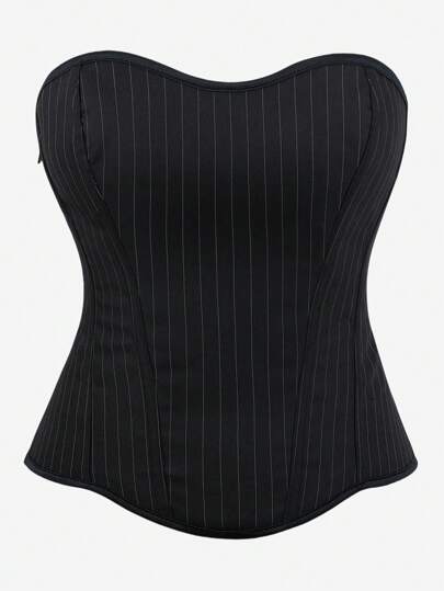 Corsé superior amplio, camiseta moldeadora de rayas, corsé con boning sin tirantes con cremallera lateral, corsé elástico ajustado de vendaje para que las mujeres lo usen fuera, apropiado para fiestas