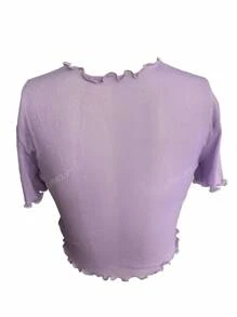 1 peça camisola de malha transparente com acabamento em babados de cor sólida para mulheres, regata leve com sobreposição de renda, verão