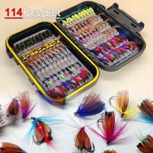 114Pieces-Set With Flies Box Assortment Nymph Streamer Fishing Fly Hook For Trout Bass Salmon Steelhead Fly Fishing Lures -Material Artificial Feather&Rayon