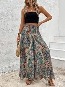 Pantalones culotte anchos de cintura elástica y estilo bohemio