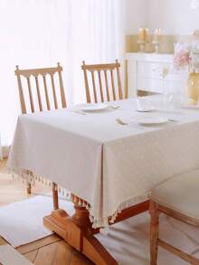 1 件现代简约雏菊流苏桌布，长方形布艺餐具布，适用于餐桌、咖啡桌