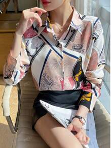 Elegant Casual Cartoon Polyester Button Front Dress, Suitable For Holiday, Daily, Evening, Dating, Spring/Summer