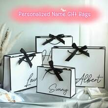Personalized Name Gift Bags, Ribbon Tie Gift Bags, Thank You Gift Bags, Birthday Gift Bags, Wedding Gift Bags, Bridesmaid Gift Bags, Personalized Gifts, Wedding Party Favors, Gifts, Bridesmaid Proposal Gifts, Wedding Gifts, Christmas Gifts, Customized Gifts, Multi-Functional, Durable, Decorative, Reusable, Mildew-Proof, Sealed, Exquisite, Fashionable - White Black Frame Gift Bag - View 2