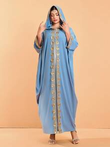 New Luxury Hooded Robe With Embroidered Trim (Inner Garment Not Included) - Baby Blue - View 5