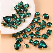 50 颗金底混合形状玻璃水钻，带金底 - 多面仿蛋白石，适用于 DIY 工艺品、服装、婚纱、鞋子和珠宝装饰 - 彩色 - 查看 11