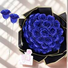 Set de 12 piezas o paquete de 6 ramos de rosas con purpurina, flores artificiales con purpurina DIY, flores falsas de plástico azul real, rosas artificiales, ramo de rosas falsas eternas y brillantes, adecuadas para aniversario, compromiso, regalo de boda, decoración del hogar, decoración de fiestas, decoración de habitaciones, regalo del Día de San Valentín, decoración del Día de la Madre, cumpleaños, graduación