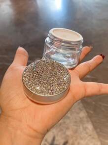 1pc 30g Capacity Artificial Diamond Embedded Mud Mask Remover, Lotion Glass Jar, Cosmetic Packaging Container, Suitable For Lotions, Powders, Creams, Ointments