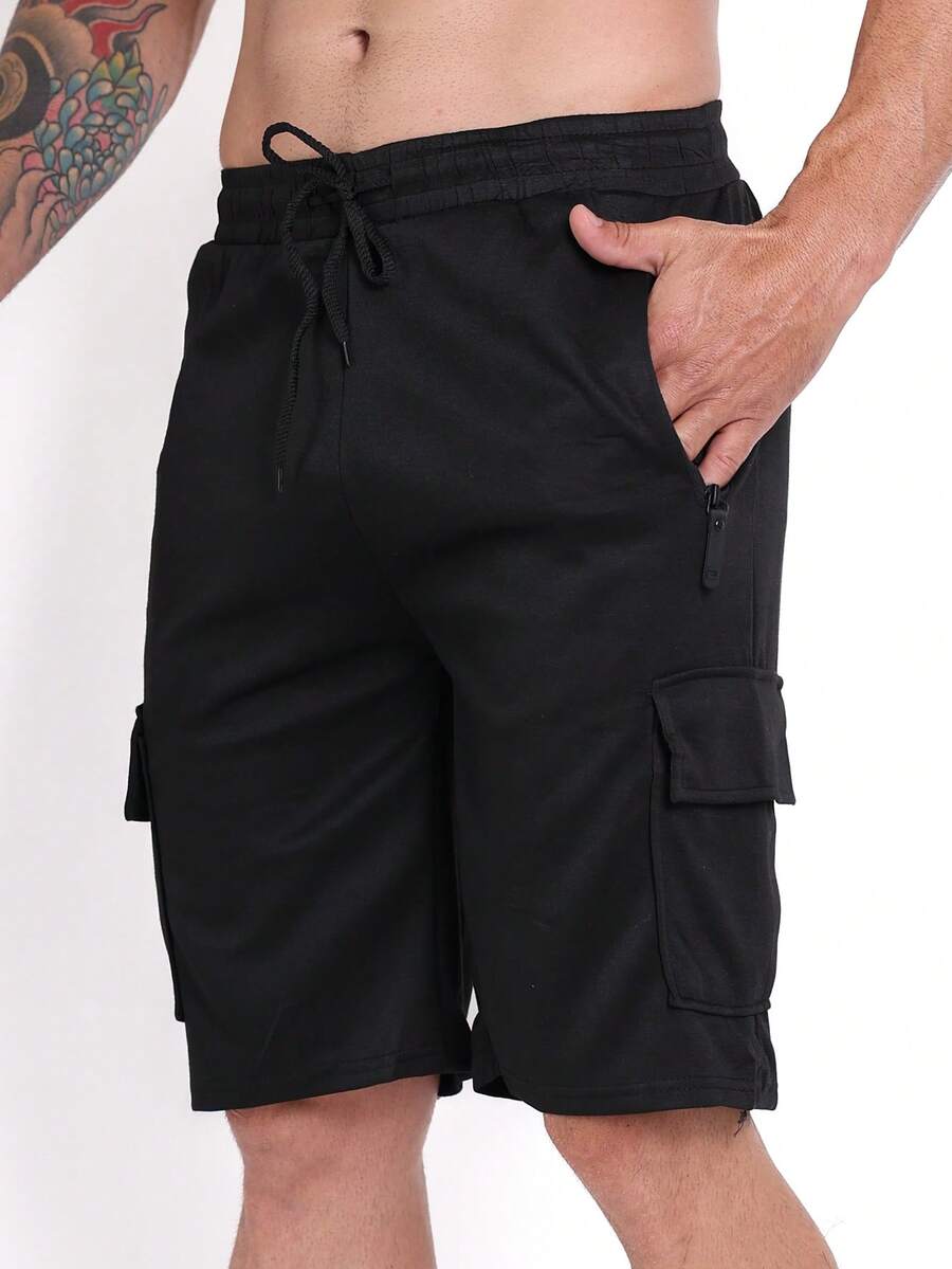 Imported Bermuda Cargo Men's Sweatpants With Zipper Pocket And Drawstring Waist For Gym And Casual - màu đen - Xem 1