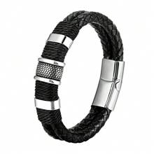 Fashionable Simple Woven Double Layer Leather Cord Bracelet For Men, Magnetic Clasp Leather Wristband Jewelry