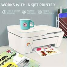 10/20/50/100张 - 光面乙烯基贴纸 - A4尺寸（8.3 x 11.7英寸），自粘，防水，兼容喷墨和激光打印机 - 白色 - 查看 2