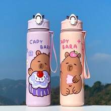Bouteille d'eau de sport dauphin avec paille - Design mignon de dessin animé d'animal, matériau en PC violet, sans fuite et portable, convient pour l'école, les activités de plein air et les voyages, ustensiles de boisson de plein air | Design d'animal fantaisiste | Structure en polycarbonate, bouteille d'eau mignonne