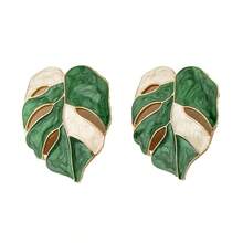 1 对时尚绿色和白色珐琅珍珠耳钉，适合女士 - 綠+乳白 - 查看 3