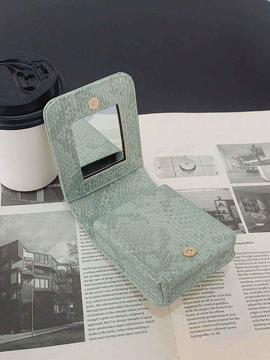 Women's Portable Makeup Bag With Mirror, Creative Cosmetic Pouch For Lipstick & Storage Graduation - Green - View 1