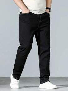 1pc Regular Fit Men's Casual Straight Leg Black Jeans, Comfortable For Street Style, Urban Walking And Outdoor Activities