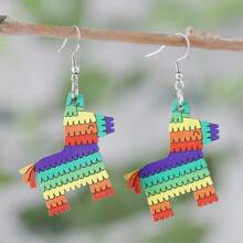 Vintage, süße, bunte Esel-Anhänger-Ohrringe für Frauen, doppelseitiger Holz-Mexiko Cinco de Mayo Party Schmuck Geschenk
