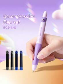 1 Stück Entspannungs- und Belastungsreduzierender Füller, sehr attraktiv, süßer Drucktyp Pinsel Stift, speziell für Studenten (2 blaue Tintenkapseln, 2 schwarze Tintenkapseln gratis), austauschbare Tintenkapseln, korrigierende Griffhaltung, Schreibstifte, Anfänger Stifteset für Kinder