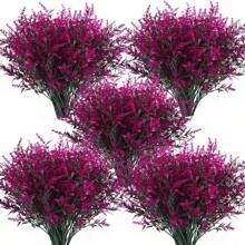 5pcs UV Resistant Hanging Flower Pot Floral Fence, Indoor Outdoor Decor Artificial Greenery Lavender Shrubs Fake Flowers, Wedding Table Centerpiece Filler (Purple)
