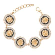 6-Piece Lion Head Enamel Chain Cuff Bracelet - Gold Plated Bold Link For Women Street Style