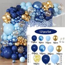 121 Peças Kit de Arco e Guirlanda de Balões de Látex Azul Noite e Dourado para Decoração de Casamento, Aniversário, Formatura, Chá de Bebê, Bottom de Festa