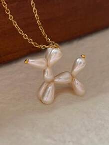 1pc Faux Pearl Puppy Pendant Necklace, Fashionable Copper Gold Color, Suitable For Daily Wear, Parties, Gatherings, Sister's Birthday Gift