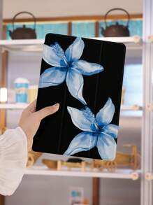 Flower Blue Printed Pattern Tablet Protective Case, Compatible With IPad 10.2", IPad Pro 2021/2020, IPad 9th/10th Gen, Galaxy Tab A8 10.5" 2022, Matepad 10.4"/Tab, Anti-Drop, With Pen Slot, Sleep/Wake Support