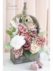 Caja de set combinado de flores artificiales de rosa palo, malva, peonías y follaje verde de Floroom para hacer arreglos florales, centros de mesa para bodas, despedidas de soltera, fiestas y decoración del hogar - Azul - Ver 9