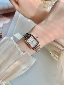 1pc Women's Silver /Gold Two-Tone Strap Roman Scale Striped Scale Solid Steel Band Quartz Watch, Suitable For Everyday Wear - one-size - View 13