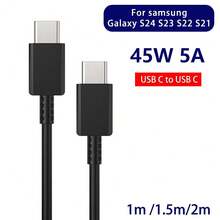 45W 5A 双 USB-C 快充线，兼容三星 S20、S21 FE、S22 Plus、S23、S24 Ultra、Note20、A33、A53、A55、Z Flip 6，支持 Type-C 到 Type-C 高速数据传输 - 黑色 - 查看 6