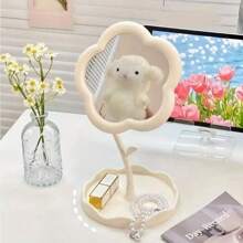 1 specchio da trucco da appendere alla toeletta, a forma di fiore, con telaio in plastica lucida senza batterie, regolabile e ruotabile, con vassoio portaoggetti, adatto per camera da letto, studenti e viaggi - senza profumo di fiori, tema rosa, must-have per iniziare la scuola, decorazione per la casa, la stanza, la parete, la scuola, sorpresa scolastica, decorazione per il dormitorio, ritorno a scuola