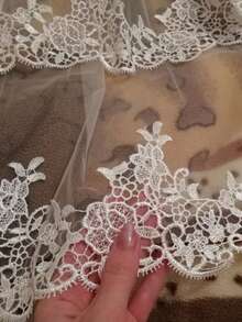 1pc Two Layers Lace Applique Edge Bridal Veil With Comb Women Wedding Accessories White Beige Fall Clothes For Women