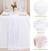 35 * 120 Inch Cheese Cloth Table Runner And Napkins, Bohemia Gauze Cheesecloth Tablecloth,Countryside Transparent Table Runner, Bohemian Style Table Runner Suitable For Wedding Decoration Arch , Garden Arch,Bridal Shower, Perfect For Wedding ,Festival,Holidays,Birthday Party,Decoration,Home Decor (Multiple Colors Available) Christmas For Holiday Gift Giving - White - View 2