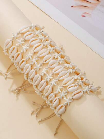 12 حبة/مجموعة أساور بوهيمية مصنوعة من الصدف ونجمة البحر المضفورة ، مناسبة للنساء للاستخدام اليومي ، للعطلات ، للأعياد ، للحفلات ، للهدايا