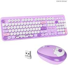 MOFII Ergonomic 2.4G Plug And Play Wireless Keyboard And Mouse Combo 104 Keys Coloful Retro Round Keycaps Wireless Keyboard For ,Windows(2000/Vista/XP/7/8/10/Visa)-Purple