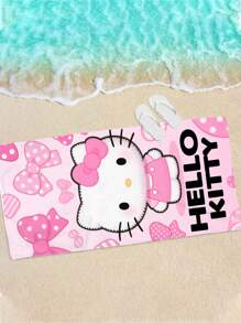 Sanrio 250gsm Super Absorbent And Quick-Drying Microfiber, Sanrio Hello Kitty And Kuromi Cute Cartoon Characters Printed Beach Towel, Suitable For Beach, Pool, Yoga, Picnic, Travel, Camping - Available In 70*140cm Or 90*180cm Size Summer Holiday Bathroom Decor Beach Essentials