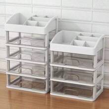 1pc Multilayer Clear Makeup Storage Box With Drawers, Vanity Countertops And Makeup Storage For Bathroom Vanity, Lipstick Brush Skin Care Beauty Rack