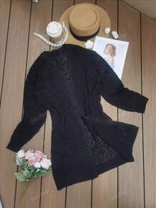 Vacation Beach Solid Color Hollow Out Knit Cardigan