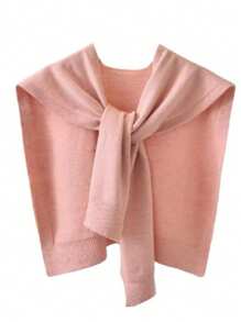 1 pièce Cardigan col châle en mélange de laine de haute qualité, minimaliste, avec patchwork de couleur unie et rayures, pour femmes. Poncho sans manches polyvalent. Châle tricoté de couleur unie pour l'automne 2025. Nouveau châle tricoté fin à rayures pour assortir avec un pull, une chemise, une écharpe [légère différence de couleur par rapport au produit réel]