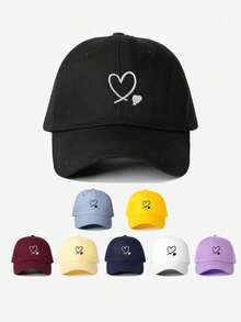 1 chiếc Mũ bóng chày thêu hình trái tim đôi dành cho nữ, Mũ chống nắng ngoài trời có thể điều chỉnh, Thích hợp cho mùa xuân, mùa thu, du lịch, bãi biển, Mũ phong cách Y2K cho ngày lễ tình nhân - mũ bóng chày - Xem 10