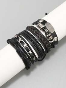 Set de 5 pulseras negro tejido estilo gótico para hombres