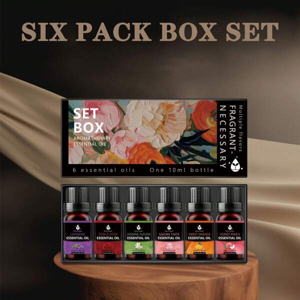 6*0.33oz Essential Oil Set, Includes Lavender, Rose, Jasmine, Cherry Blossom, Sweet Orange, Peach, Suitable For Diffuser, Humidifier, DIY Candle Making, Best Gift Set