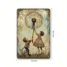1 Piece Teenagers And Dandelion Vintage Metal Tin Plate, Indoor And Outdoor Decoration Hanging Painting, Wall Room Residence Bedroom Dining Room Bar Cafe School Library Door Garage Decoration 8x12 Inch - 彩色 - 查看 4