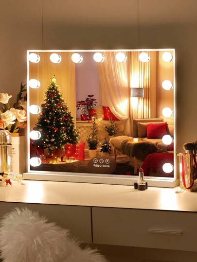 FENCHILIN Holly Wood Spiegel Lighting LED Type USB Charging Port 15 Dimmer Lights Verlichting Modes Make Up Wand Mounted Wit 58cmx48cm view 2