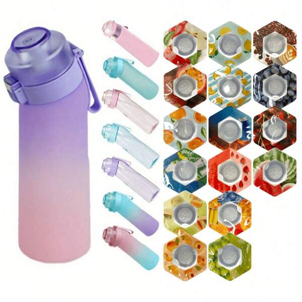 1pc 650ml Air Bottle Tritan Water Bottle Scented Pods Air Scent 0 Sugar Fruit Flavour Up Tritan Plastic Water Drink Bottle With Fragrance Drink More Water(One Water Bottle With A Random Flavor Fragrance Ring)